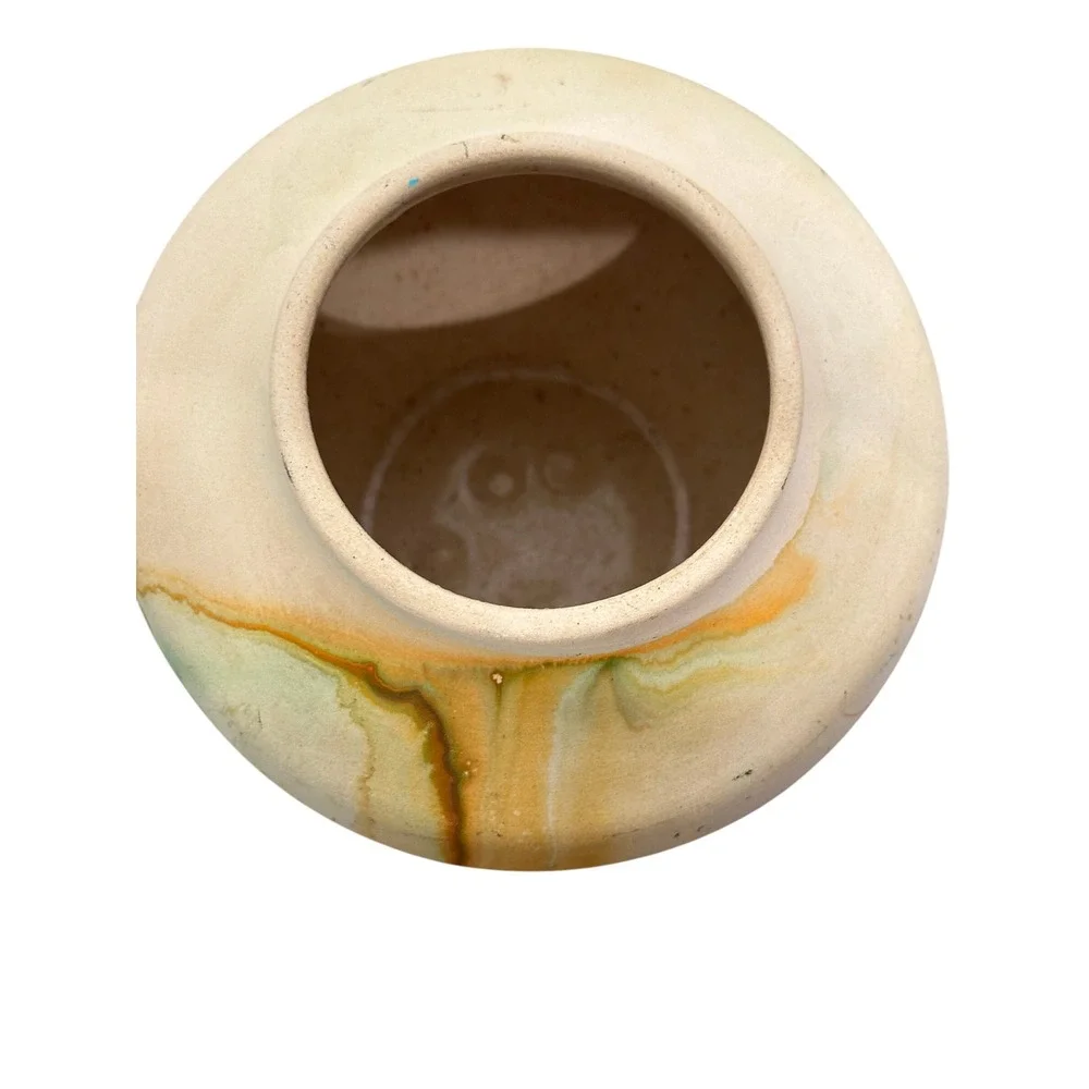 Vintage Nemadji USA Pottery Swirl Glaze Native‎ American Earth Tones Green Gold
